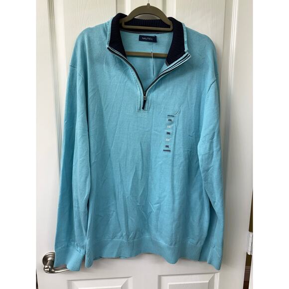 Nautica light blue turquoise men’s XXL sweater long sleeve NWT 1/4 zip pull over - Picture 1 of 4